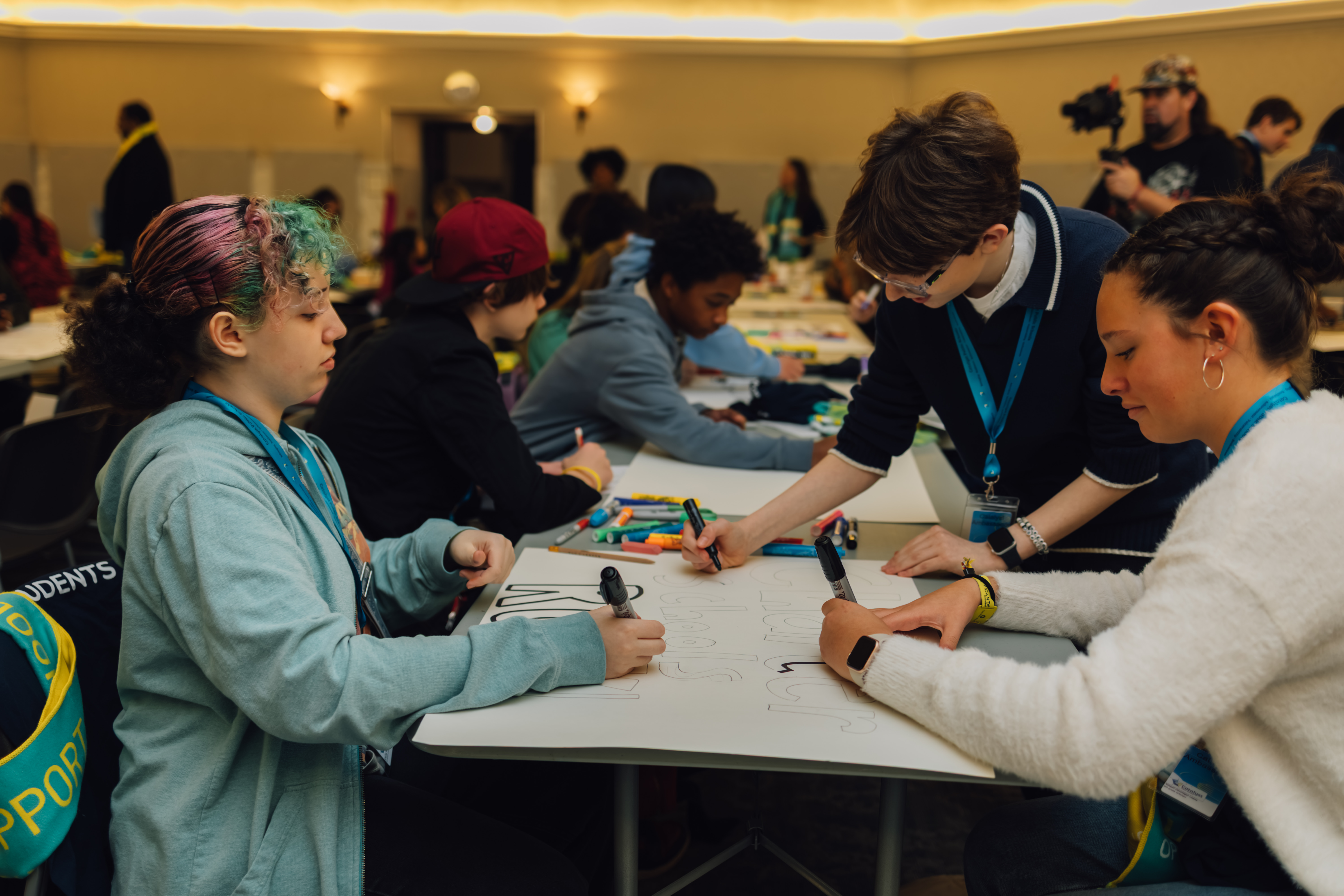 Students making signs